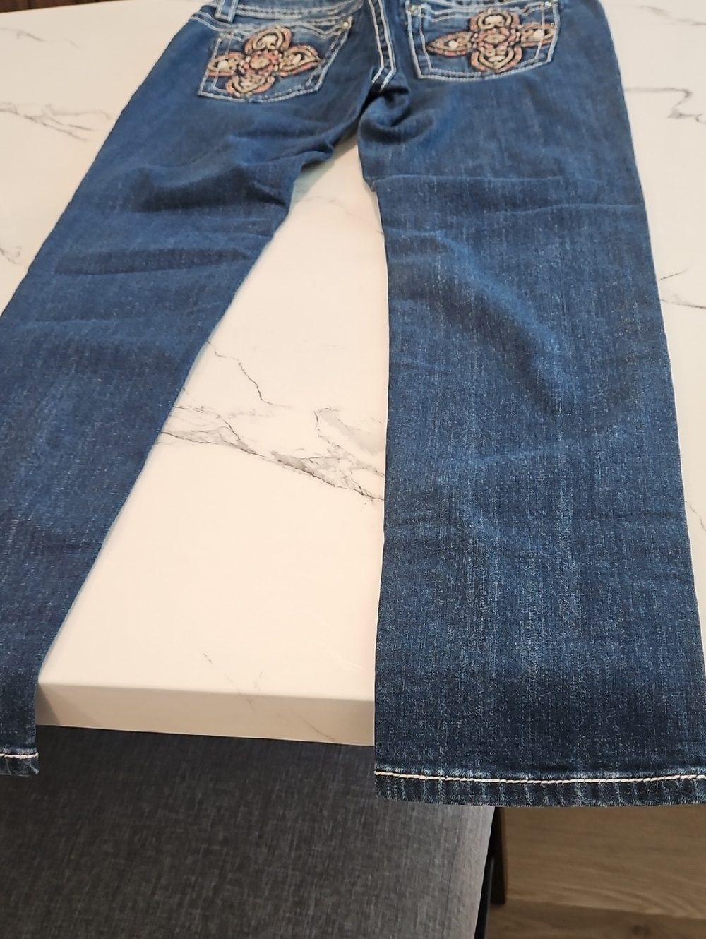 Miss Me Dark Blue Straight Leg Jeans with Embroidered Back Pockets